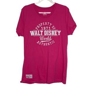 Disney Parks Womens Size Large Pink Embroidered Tee TShirt Short Sleeve Cotton